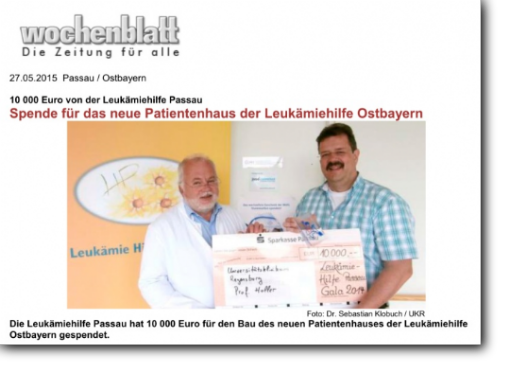 Spende für das neue Patientenhaus der Leukämiehilfe Ostbayern